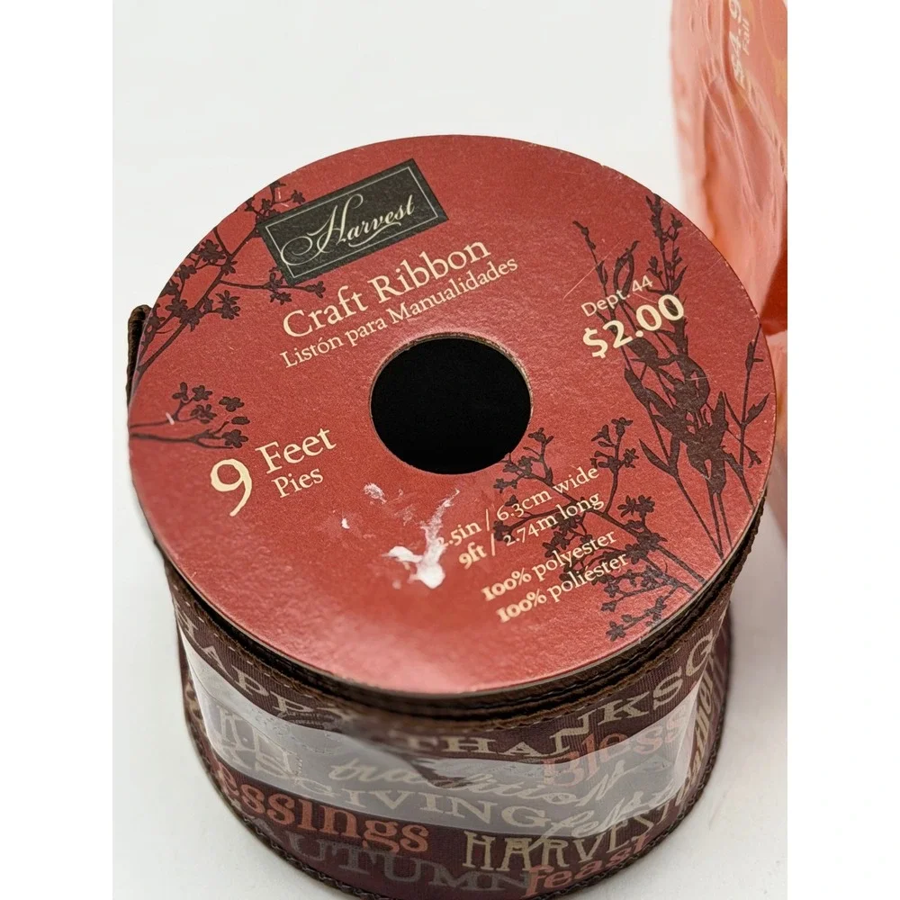 Harvest Thanksgiving Craft Ribbon Set Brown Typography & Orange Felt Leaf 2pk